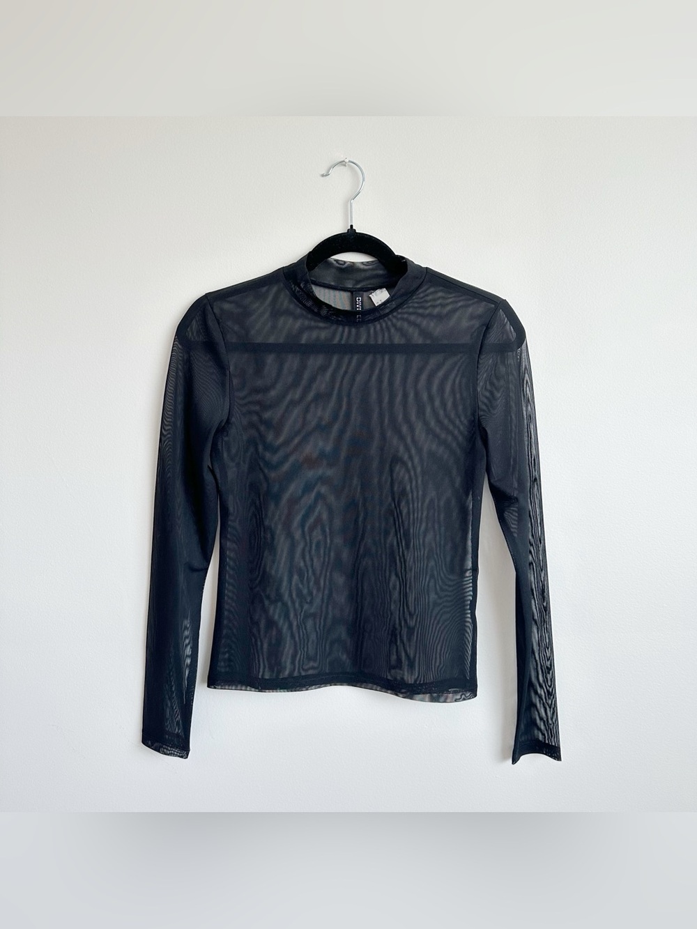 H&M Black Sheer Mesh Long-Sleeve Top M